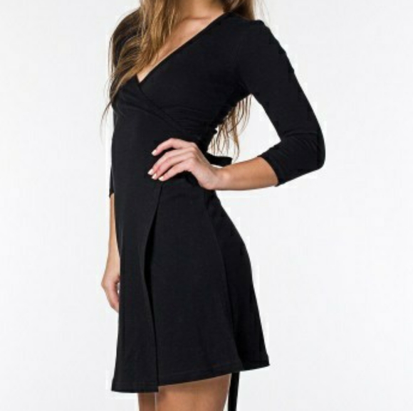 AMERICAN APPAREL Black Wrap Dress MEDIUM - Picture 1 of 4